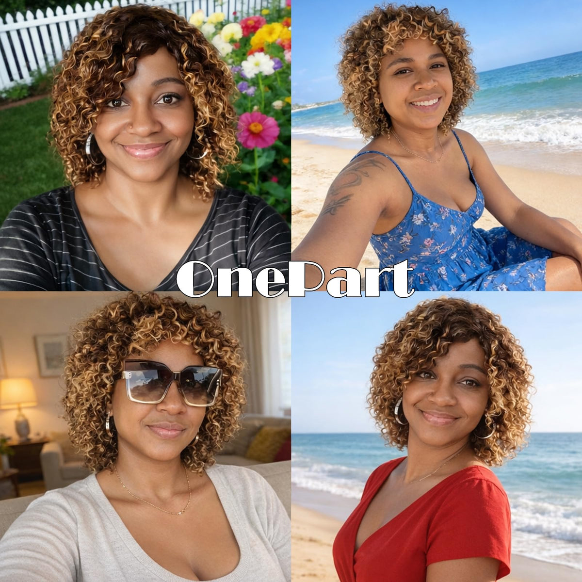 OnePart 12-inch wig close-up showing bouncy curls and shine