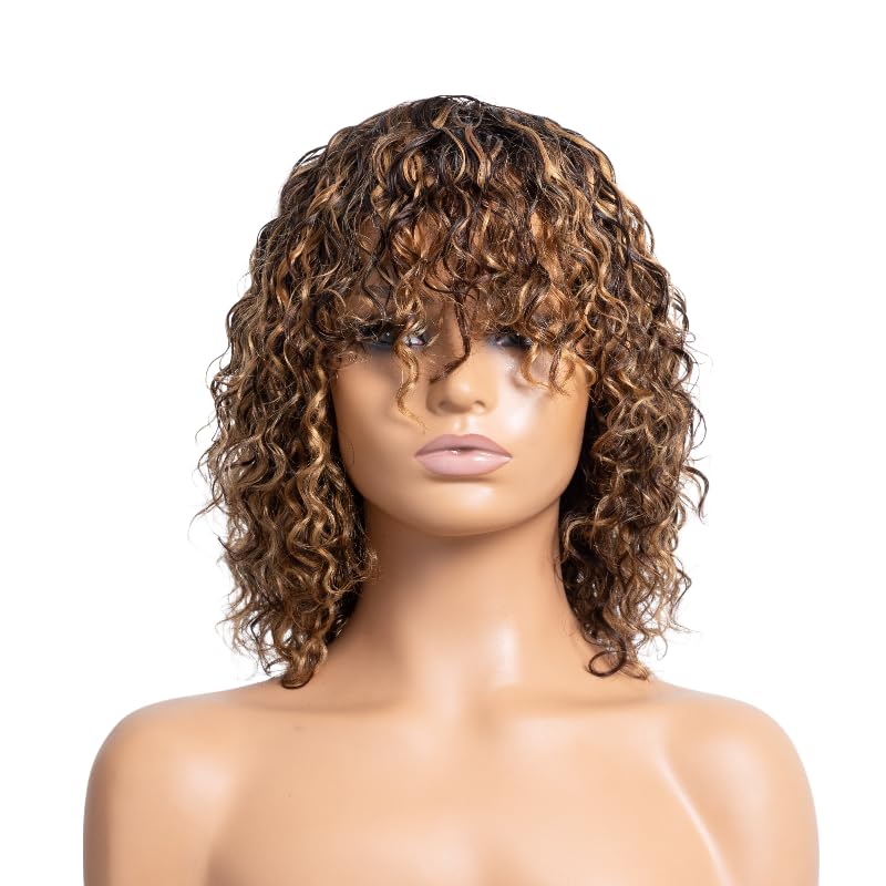 OnePart bangs water wave wig 12inch brown blend for versatile looks
