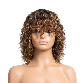 OnePart bangs water wave wig 12inch brown blend for versatile looks