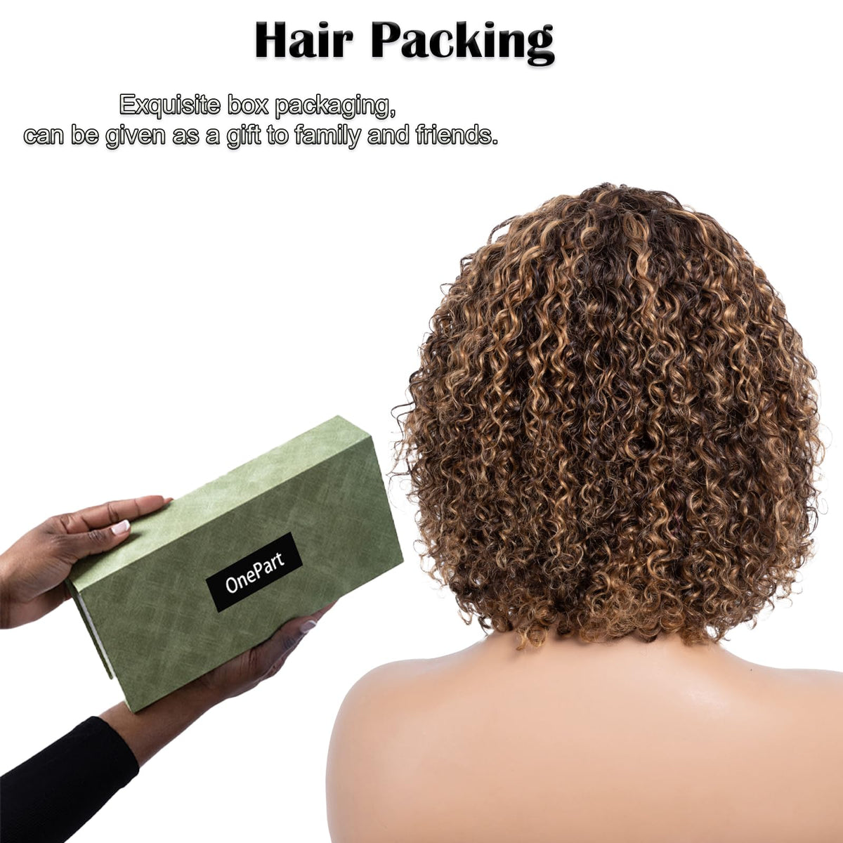 OnePart glueless water wave wig close-up for easy on-off styling