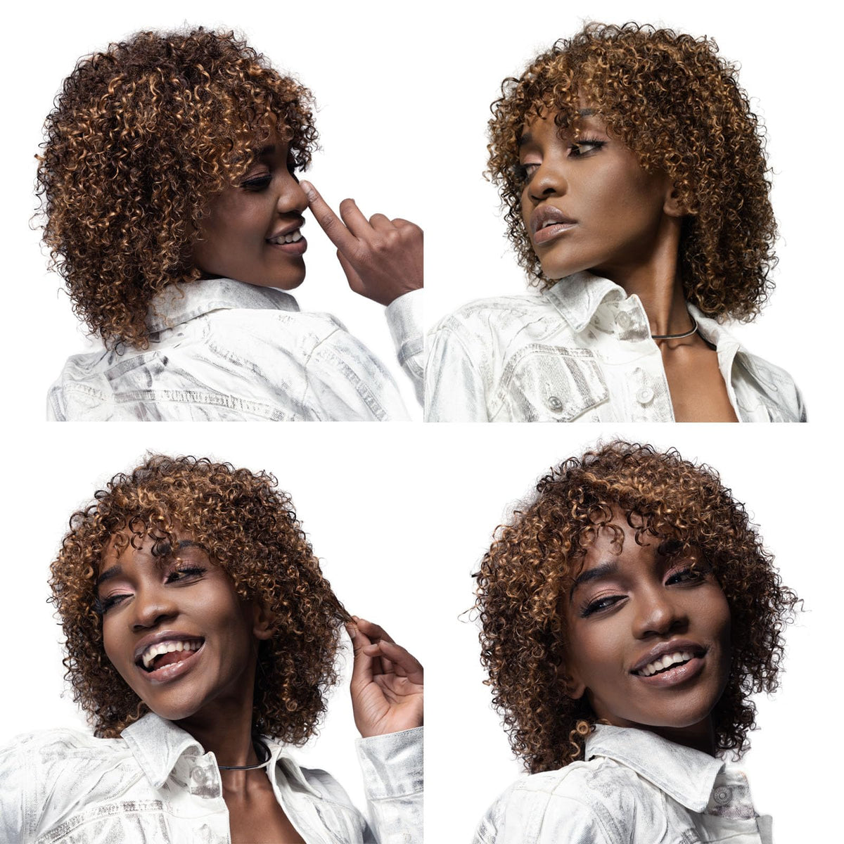 OnePart kinky curly wig in brown blonde hues for versatile styling