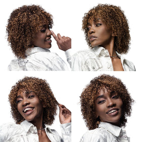 OnePart kinky curly wig in brown blonde hues for versatile styling