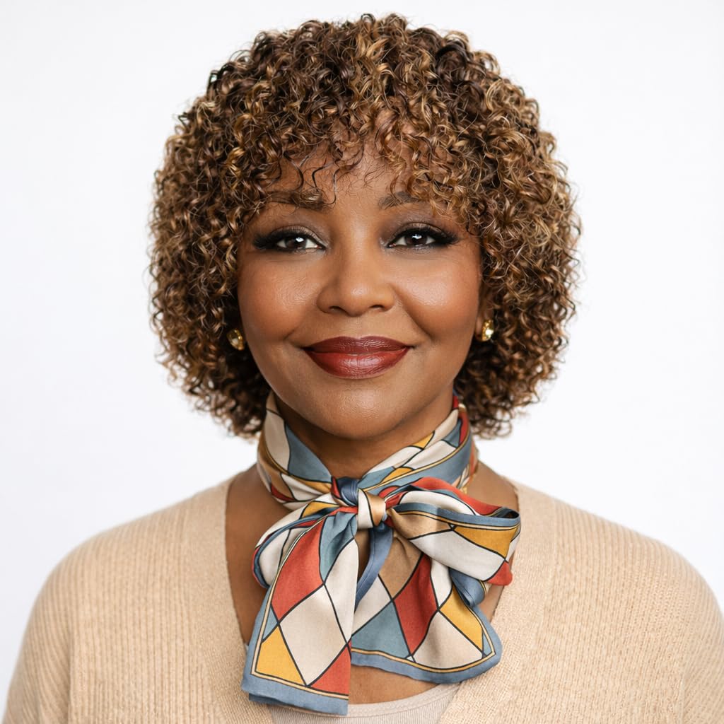 OnePart short kinky curly wig with bangs in P4/27 for natural daily wear