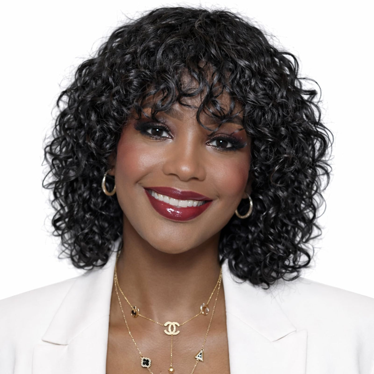 OnePart water wave wig with bangs for natural daily styling