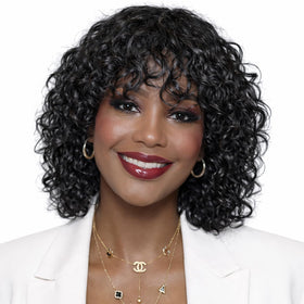 OnePart water wave wig with bangs for natural daily styling
