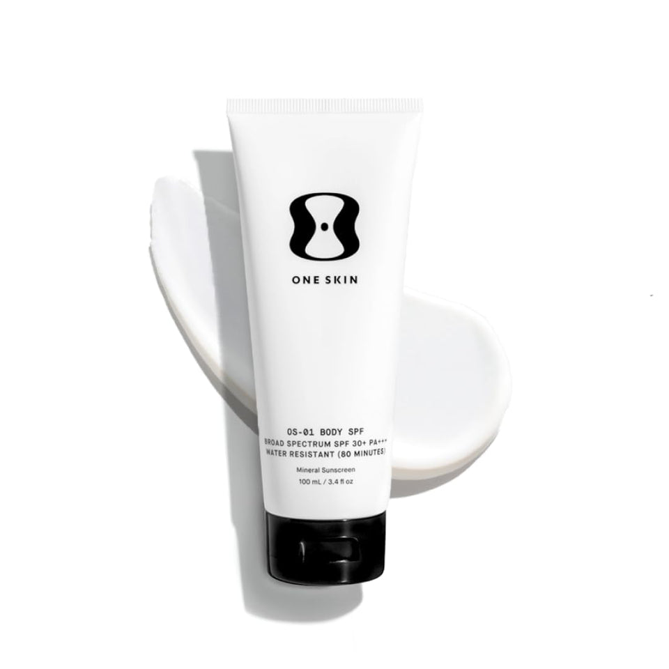 OneSkin BODY SPF OS-01 bottle showing broad spectrum protection for sensitive skin