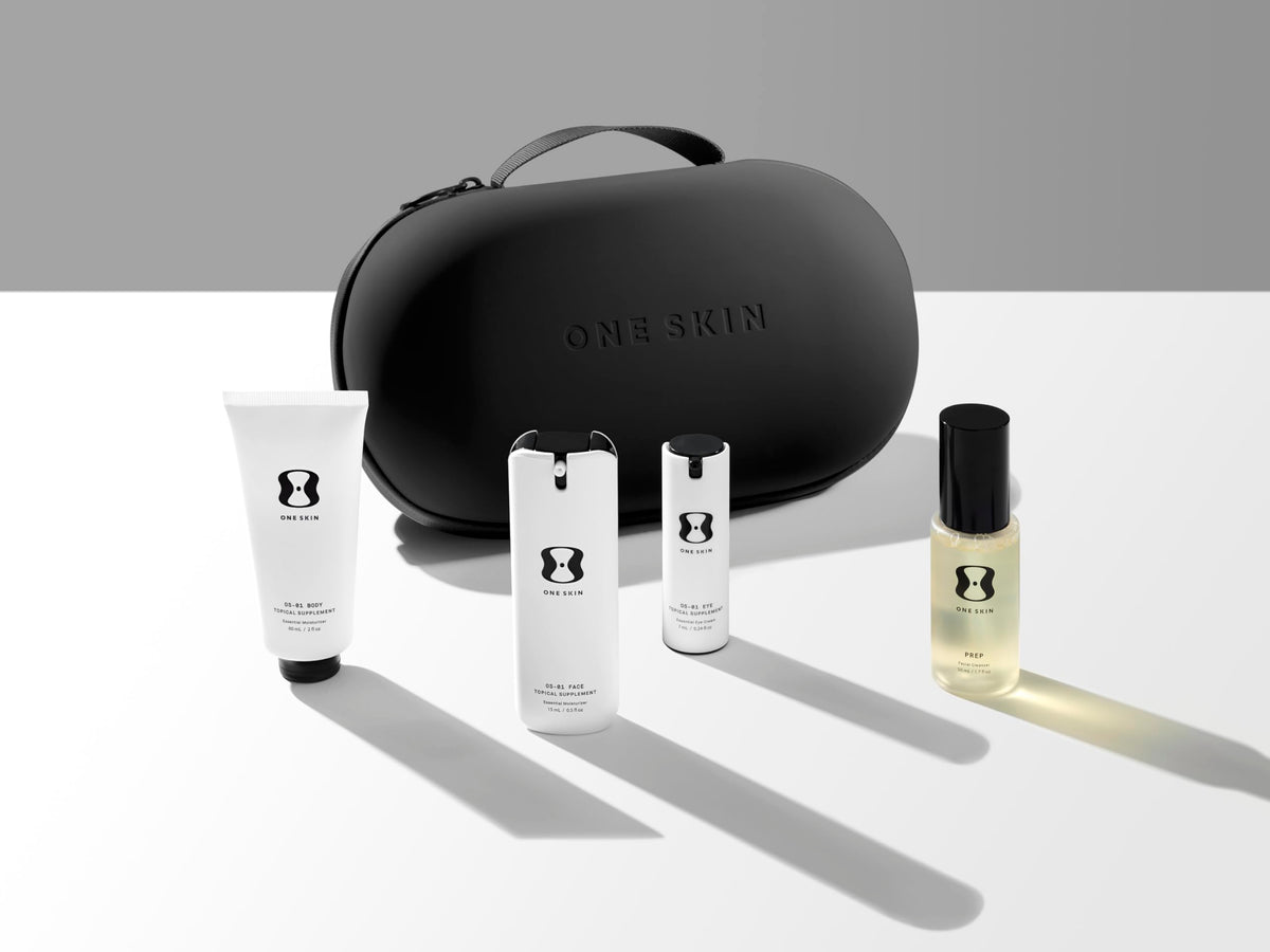 OneSkin OS-01 Face bottle with peptide-powered formula for refined skin texture.