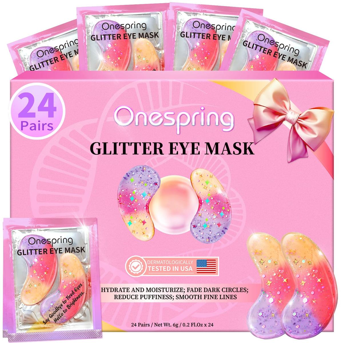 Onespring tri-color glitter eye masks pack brightens and refreshes tired eyes