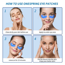 Morning routine with Onespring eye gel pads for a refreshed look.