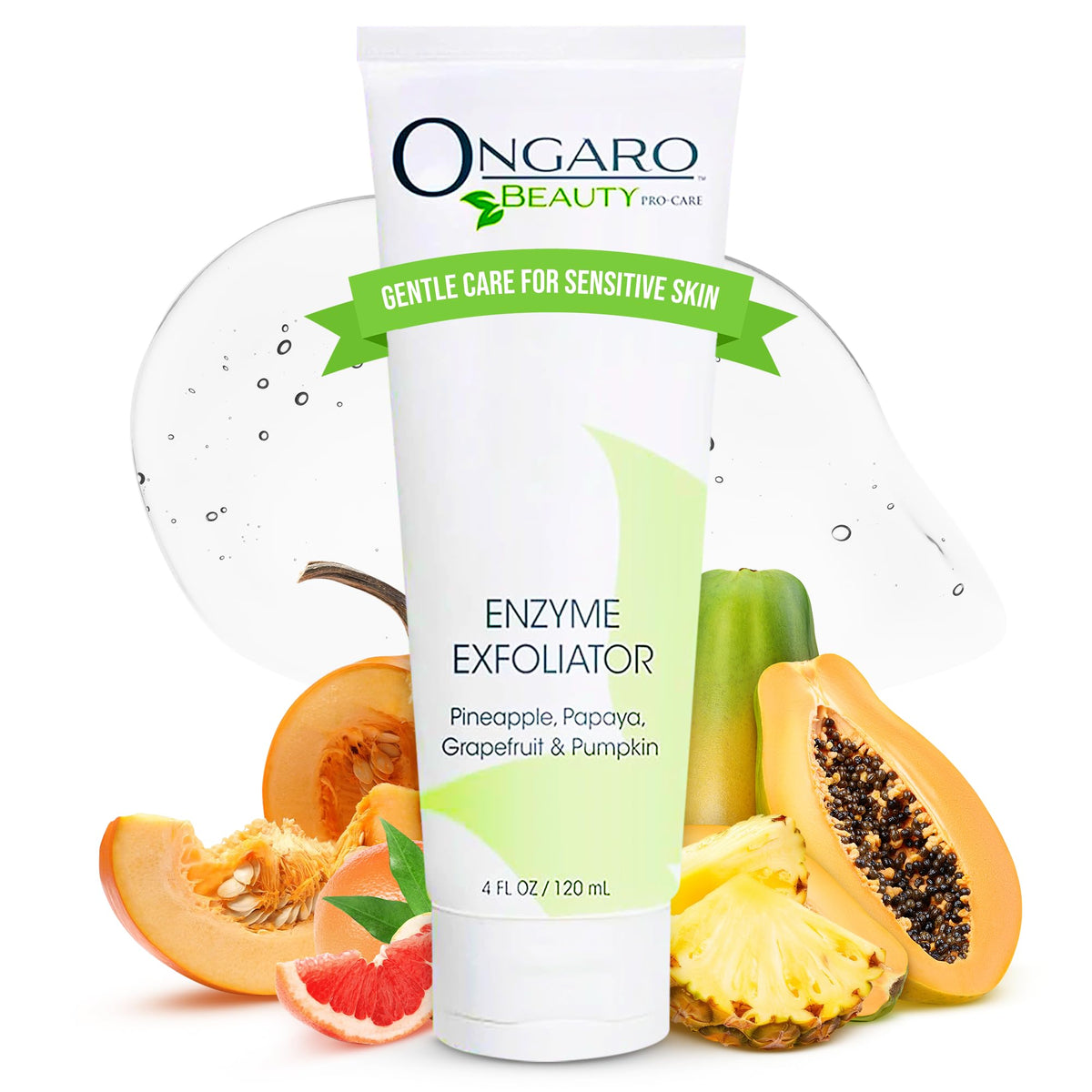 Ongaro Beauty Organic Face Scrub bottle pour demonstrates gentle exfoliation