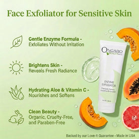 Ongaro Beauty Organic Face Scrub jar close-up highlights texture for sensitive skin