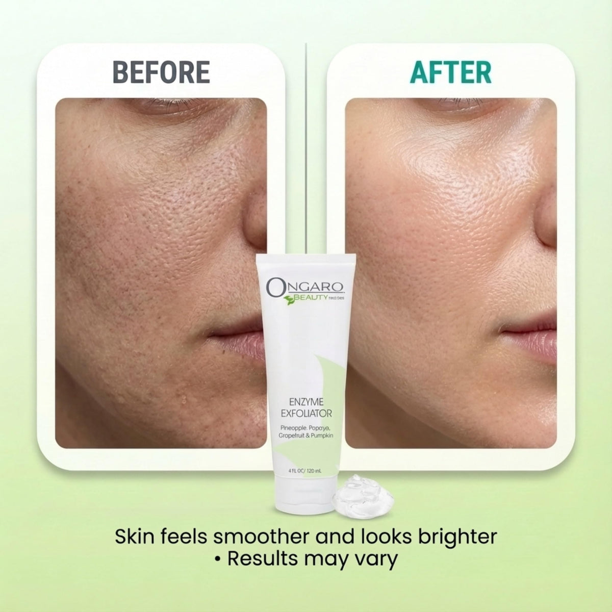 Ongaro Beauty Organic Face Scrub pump application demonstrates easy daily use