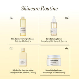 Fragrance-free ONGREDIENTS Deep Calming Cream packaging signals a gentle daily moisturizer.