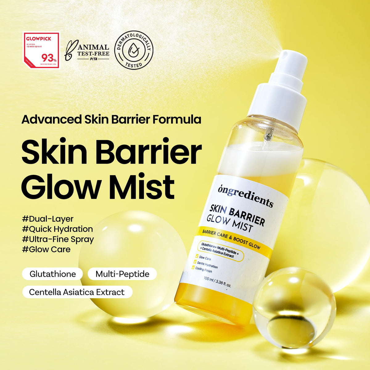 ONGREDIENTS Dual-Layer Mist focuses on peptide-rich layer for lightweight, refreshing skin.