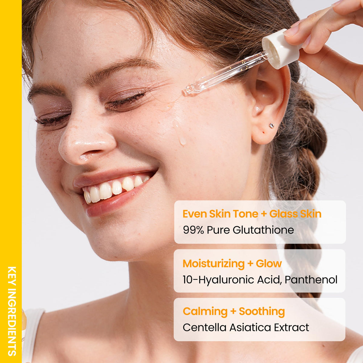 ONGREDIENTS Glass Skin Glow Shot close-up reveals luminous radiance and smooth skin