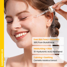 ONGREDIENTS Glass Skin Glow Shot close-up reveals luminous radiance and smooth skin