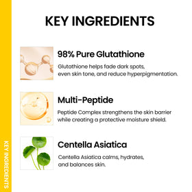 ONGREDIENTS Glutathione and peptides offer daytime brightness and resilience.