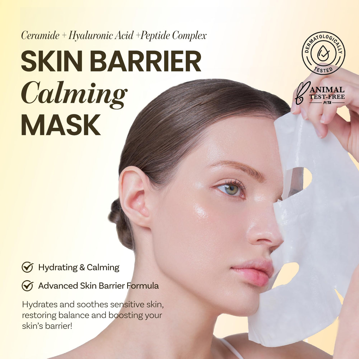 ONGREDIENTS sheet mask closeup reveals smooth texture ideal for daily soothing.