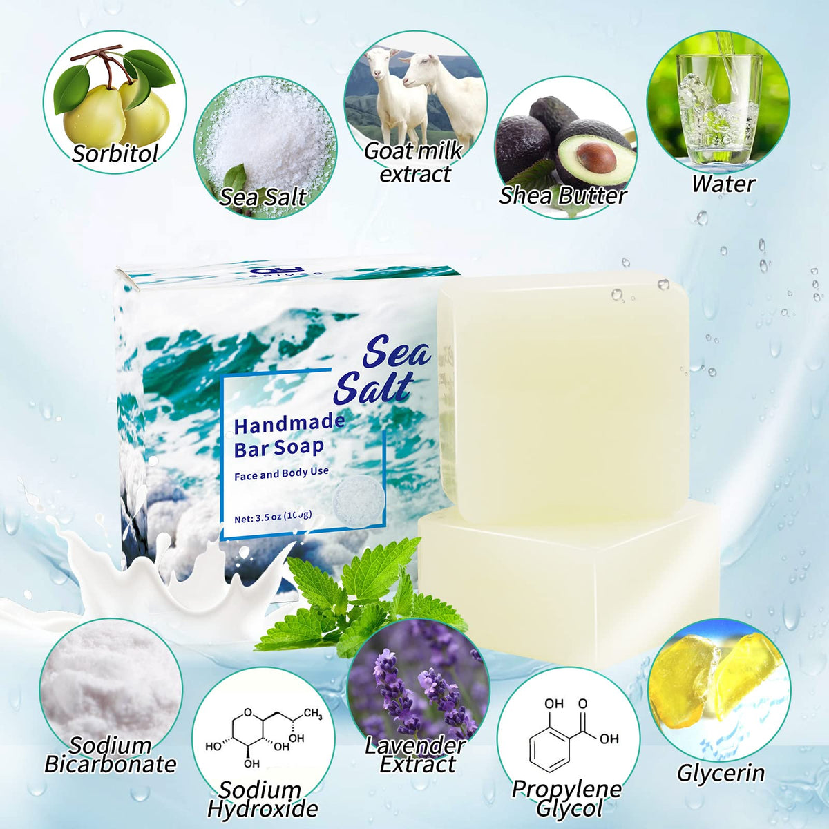 ONIYEA sea salt soap bar close-up showing exfoliating texture.