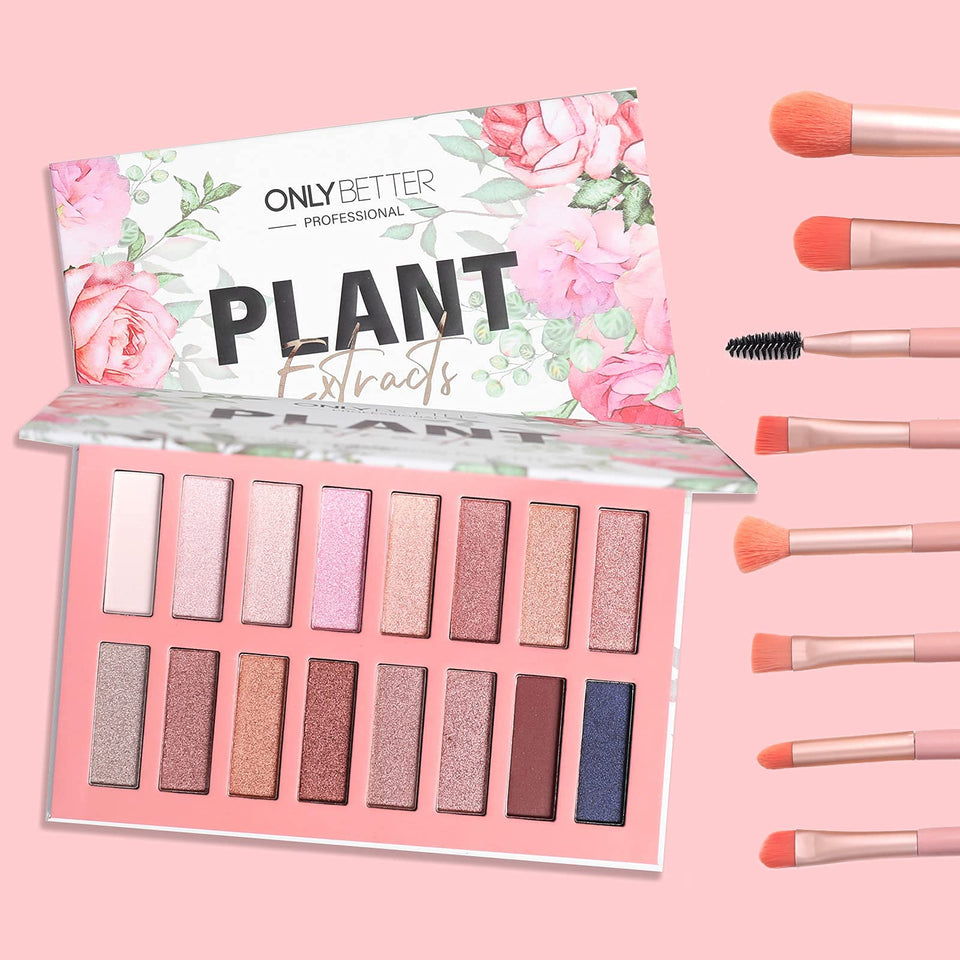 OnlyBetter vegan eyeshadow palette with 16 colors in a compact case for versatile looks.