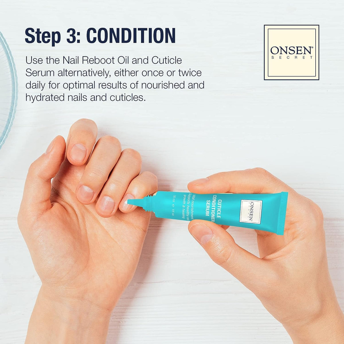 Onsen Secret 4-way nail buffer block for smooth, even shine.