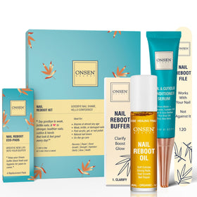 Onsen Secret complete nail reboot kit packaging for convenient at-home nail care.