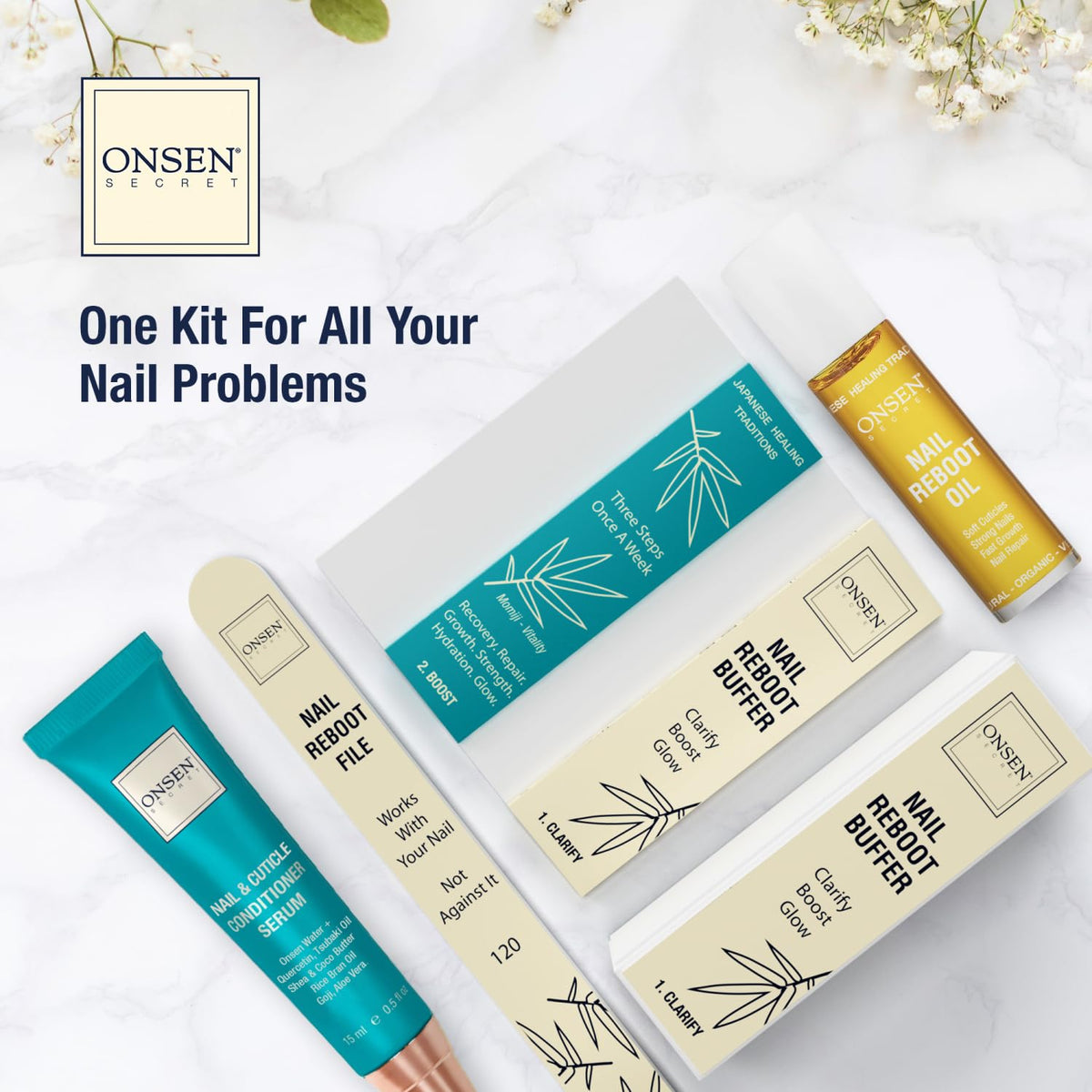 Onsen Secret cuticle serum 15ml bottle for daily hydration and nourishment.