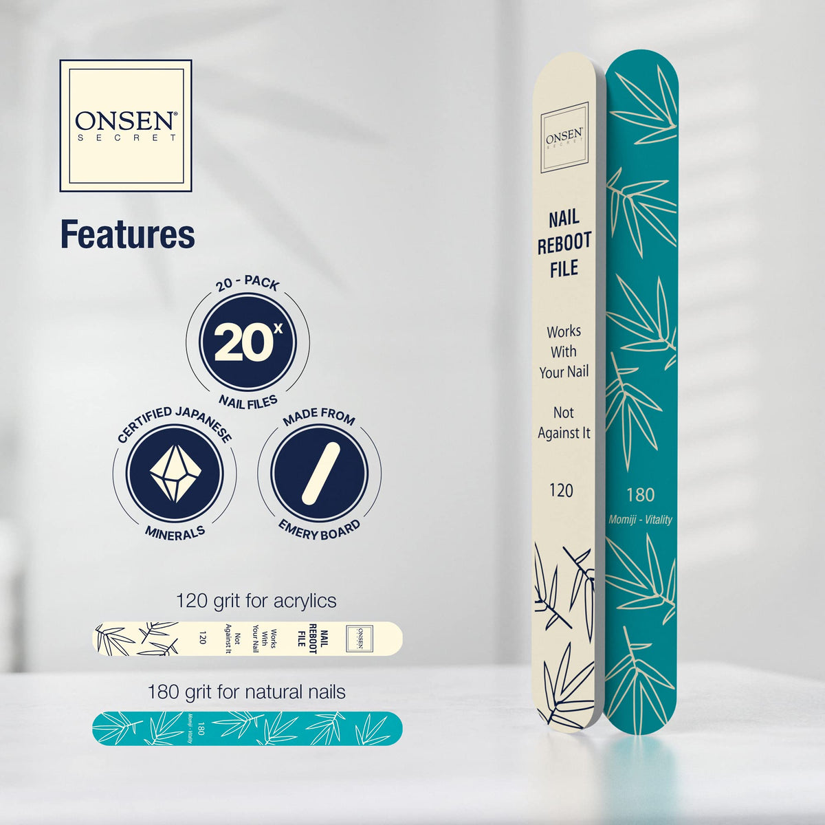 Onsen Secret Disposable nail files provide hygienic salon-grade convenience.