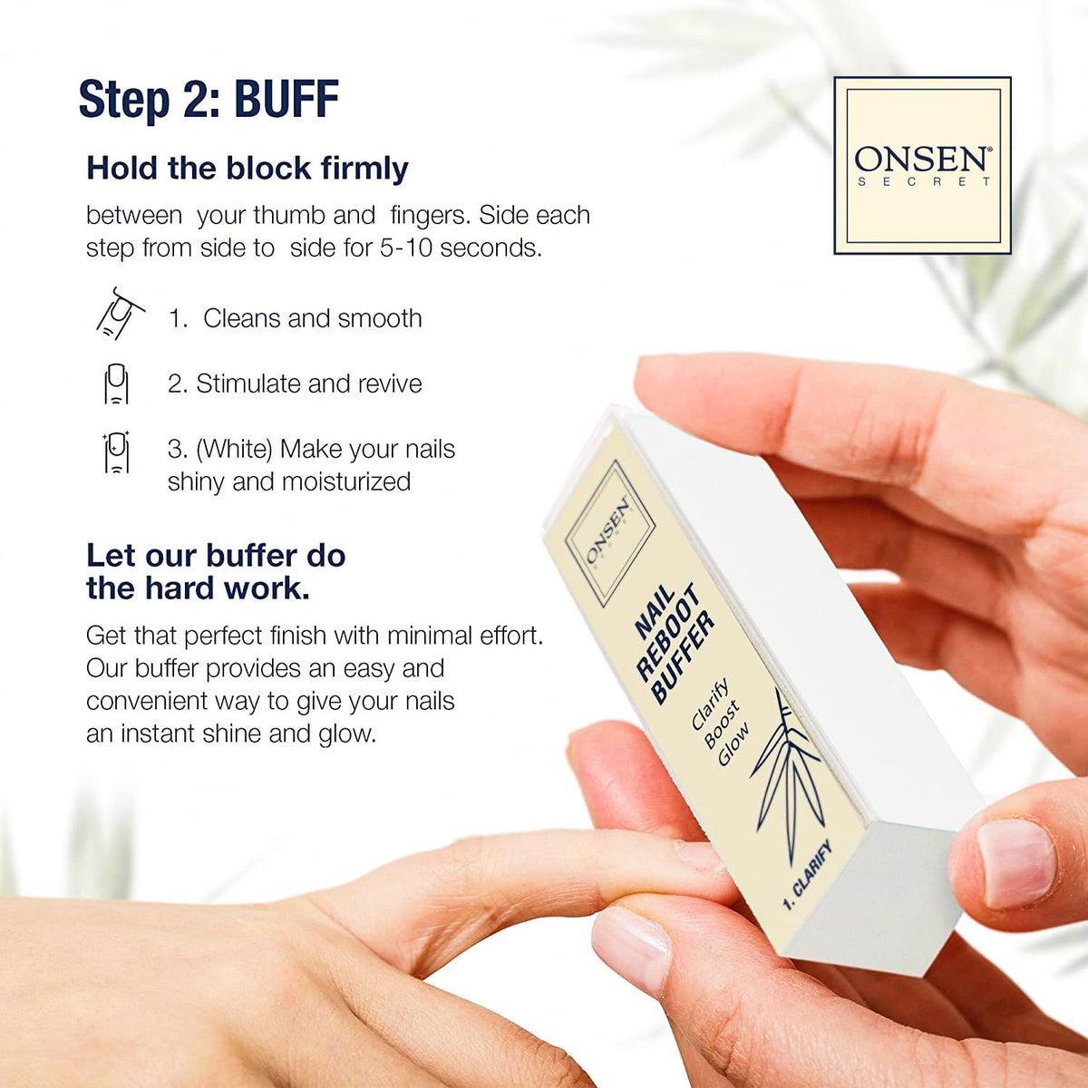 Onsen Secret nail file 120/180 grit for gentle shaping.