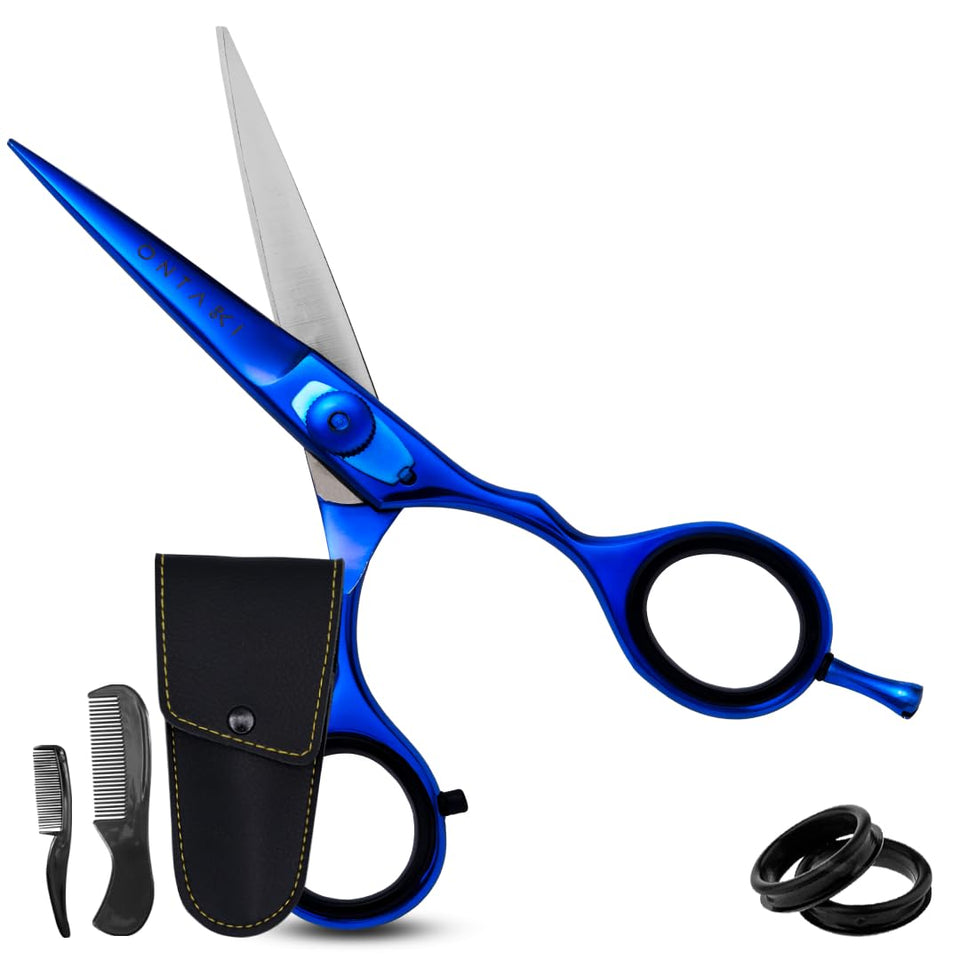 Ontaki Beard Scissors 5.5 inch Japanese steel in midnight blue for precise trimming.