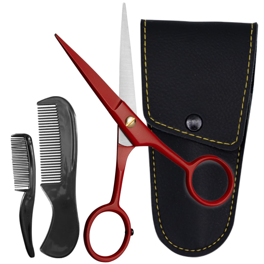 Ontaki beard scissors 5inch red handle for precise grooming