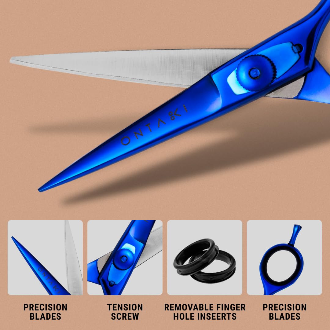 Ontaki scissors adjustable tension screw for personalized control.