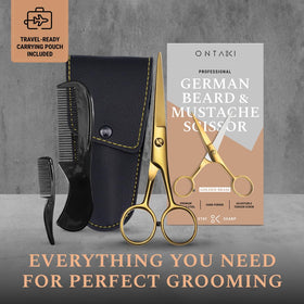 Ontaki beard scissors ergonomic ambidextrous grip for comfortable use.