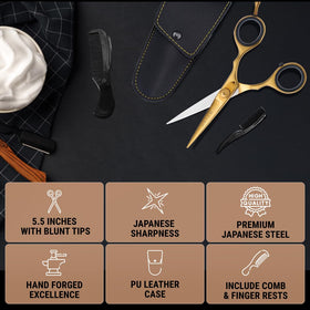 Ontaki beard scissors feature ergonomic hold for comfortable grooming sessions.