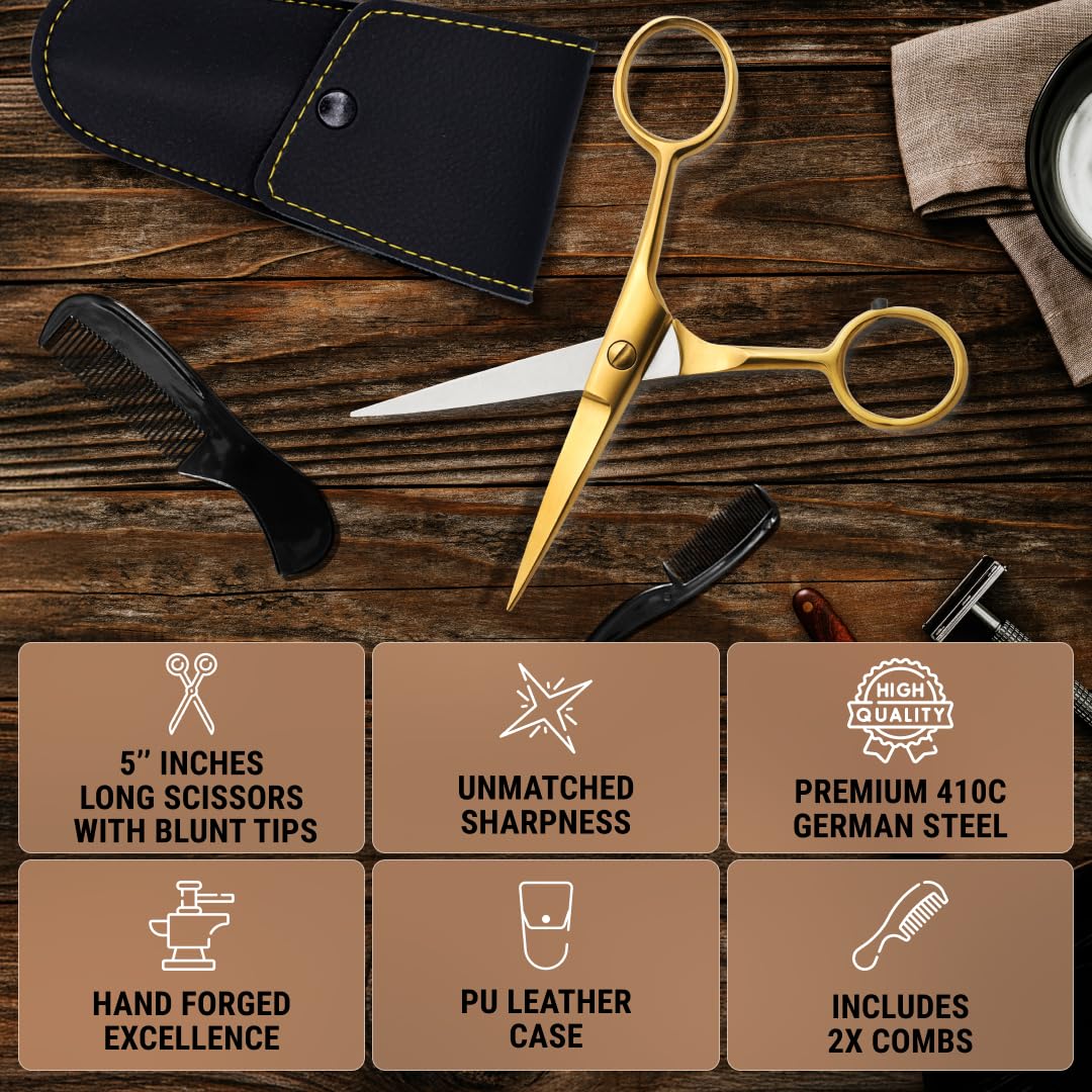 Ontaki beard scissors hand-sharpened German steel for lasting sharpness.