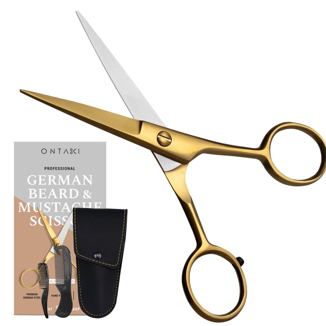 Ontaki beard scissors includes combs and case for complete grooming kit.