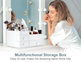 ONXE makeup organizer holds skincare, cosmetics, and perfumes within reach