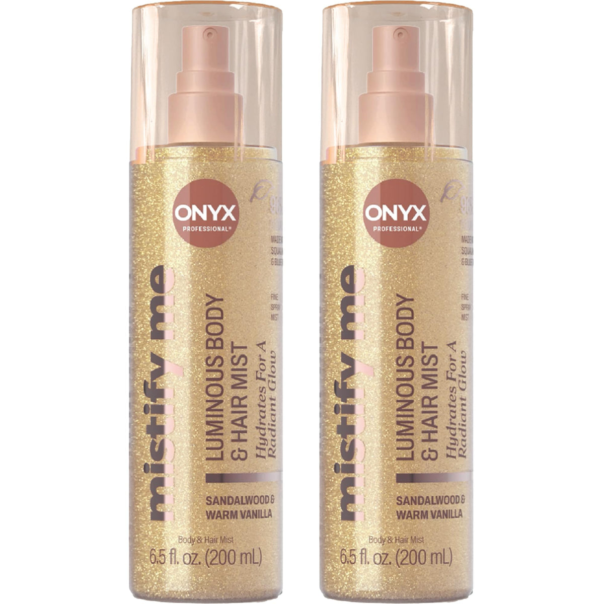Onyx Pro Hydrating Shimmer Mist spray bottle delivers radiant glow with lightweight moisture