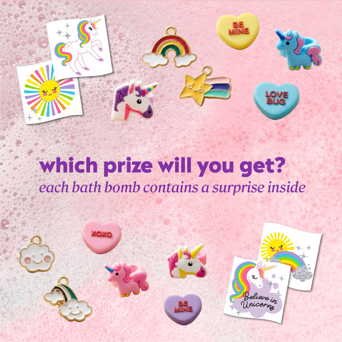 Onyx Professional Unicorn Bath Bomb reveals hidden toy or tattoo during bath.