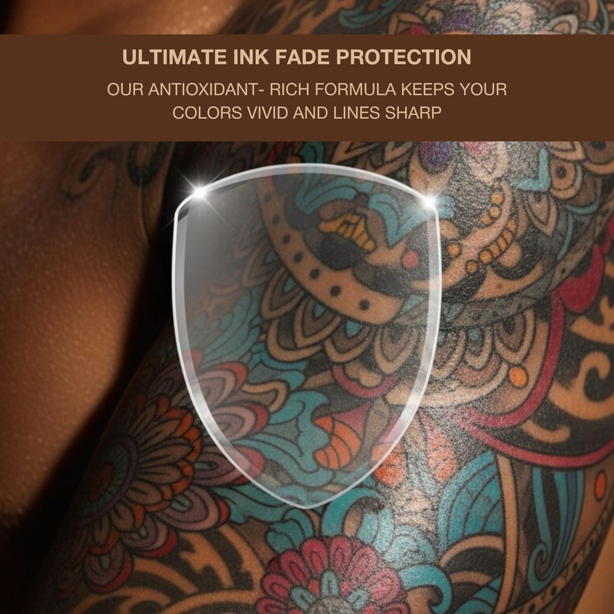 Onyx Fade Shield antioxidant extracts help maintain tattoo vibrancy during tanning