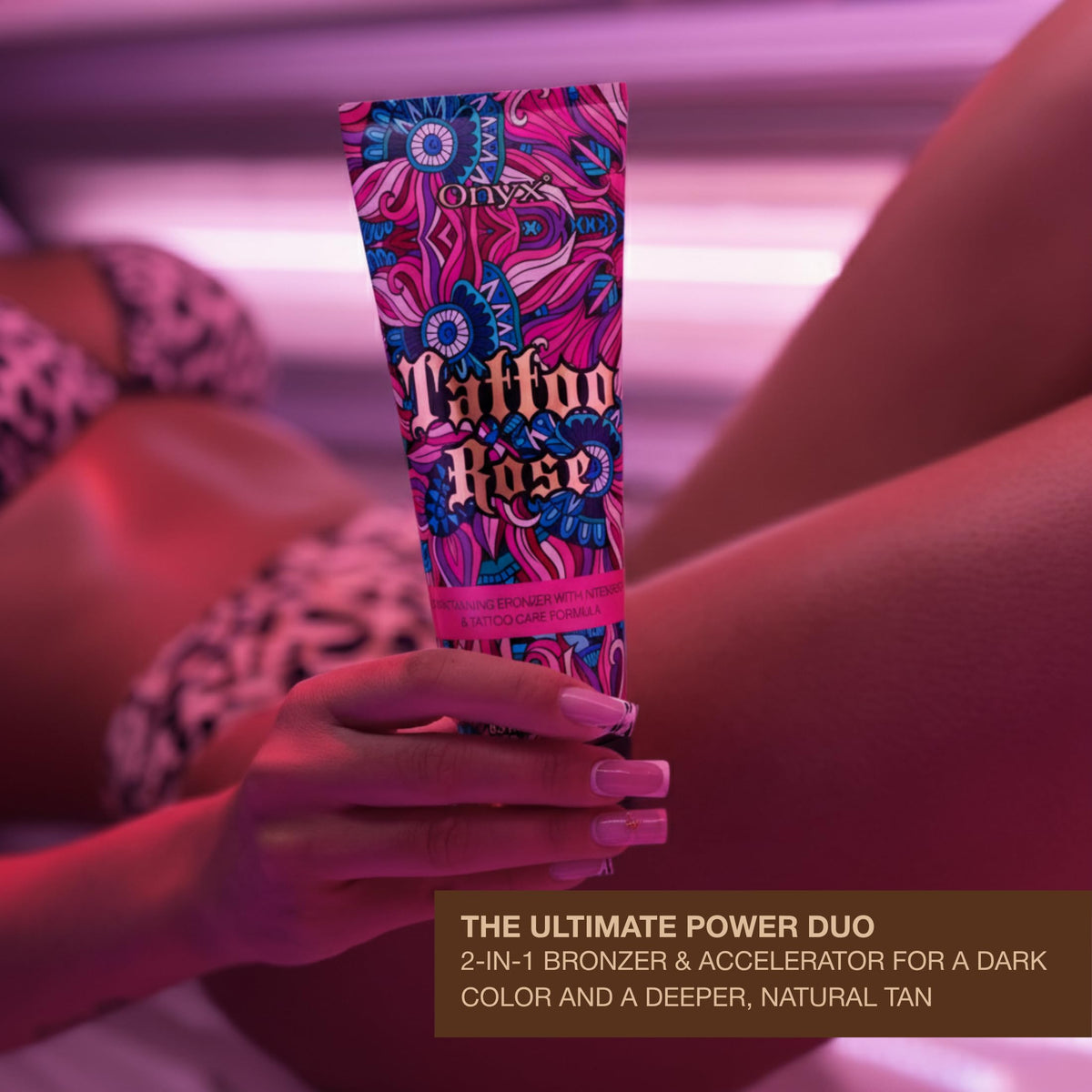 Onyx Tattoo Safe Lotion in tanning bed context for an even glow