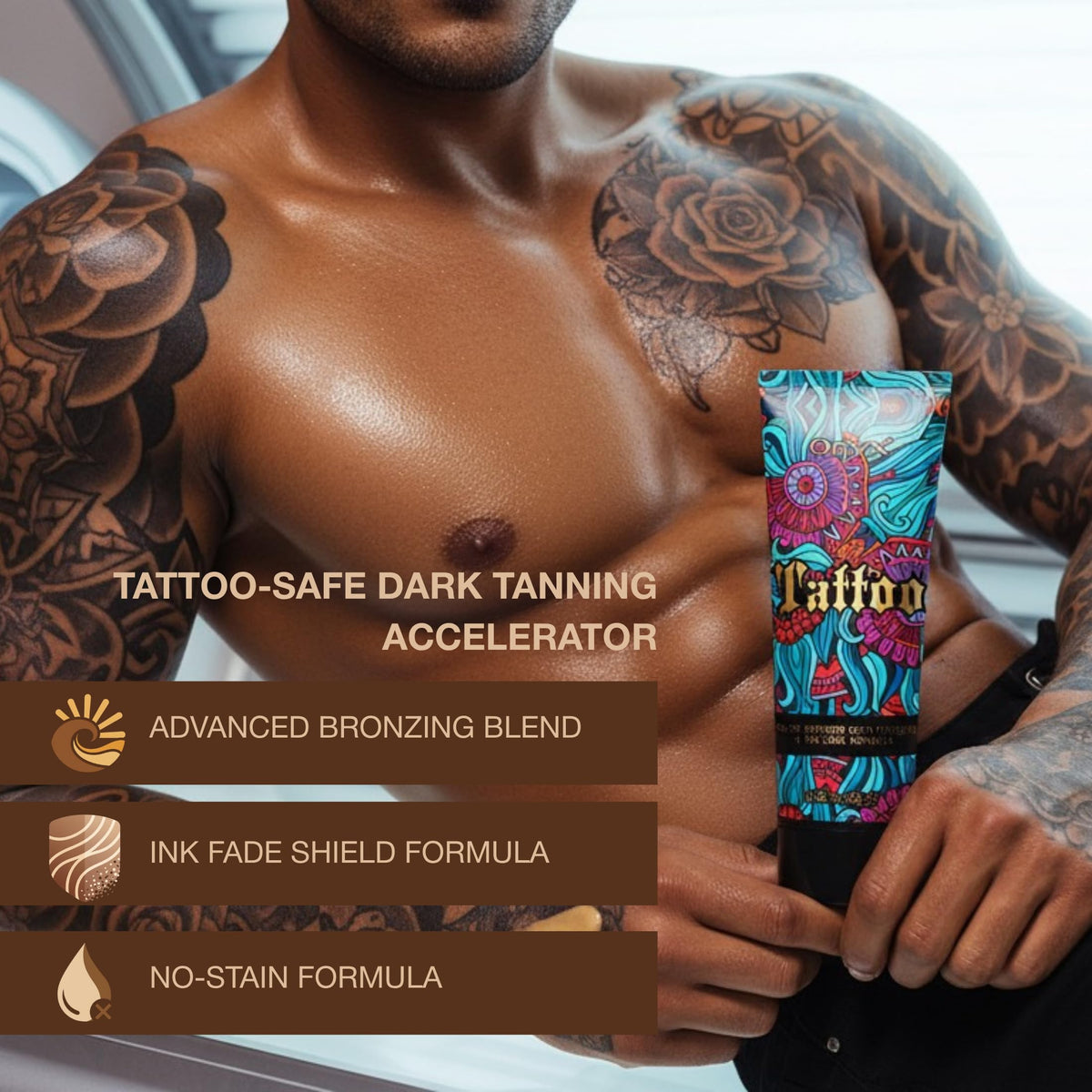 Onyx Tattoo Safe Tanning Lotion texture closeup shows a lightweight fast absorbing formula