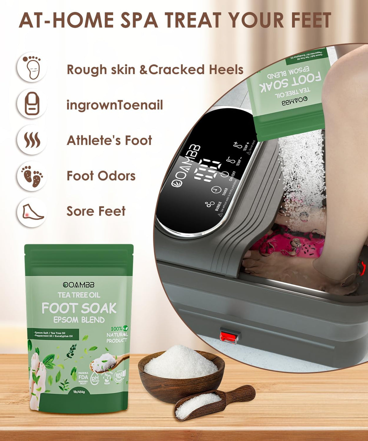 OOAMBB collapsible foot spa with massage rollers for deep-tissue relief.