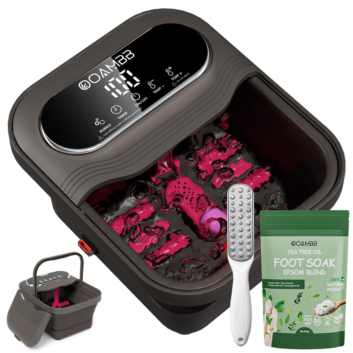OOAMBB collapsible foot spa with touch screen control for easy adjustments.