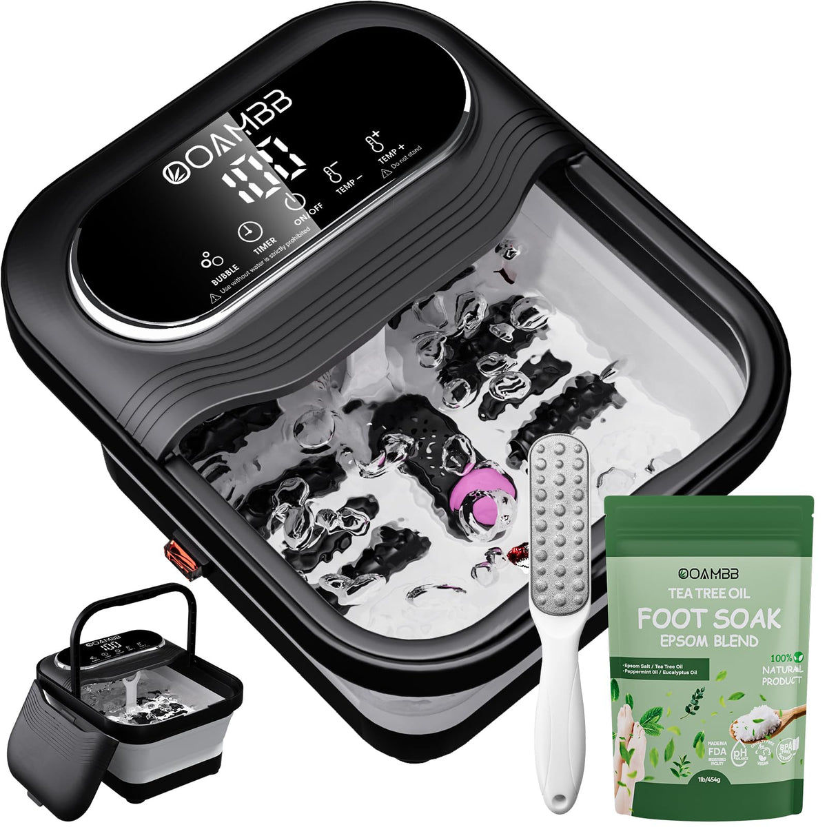 OOAMBB collapsible foot spa with XL touch screen for easy at-home control.
