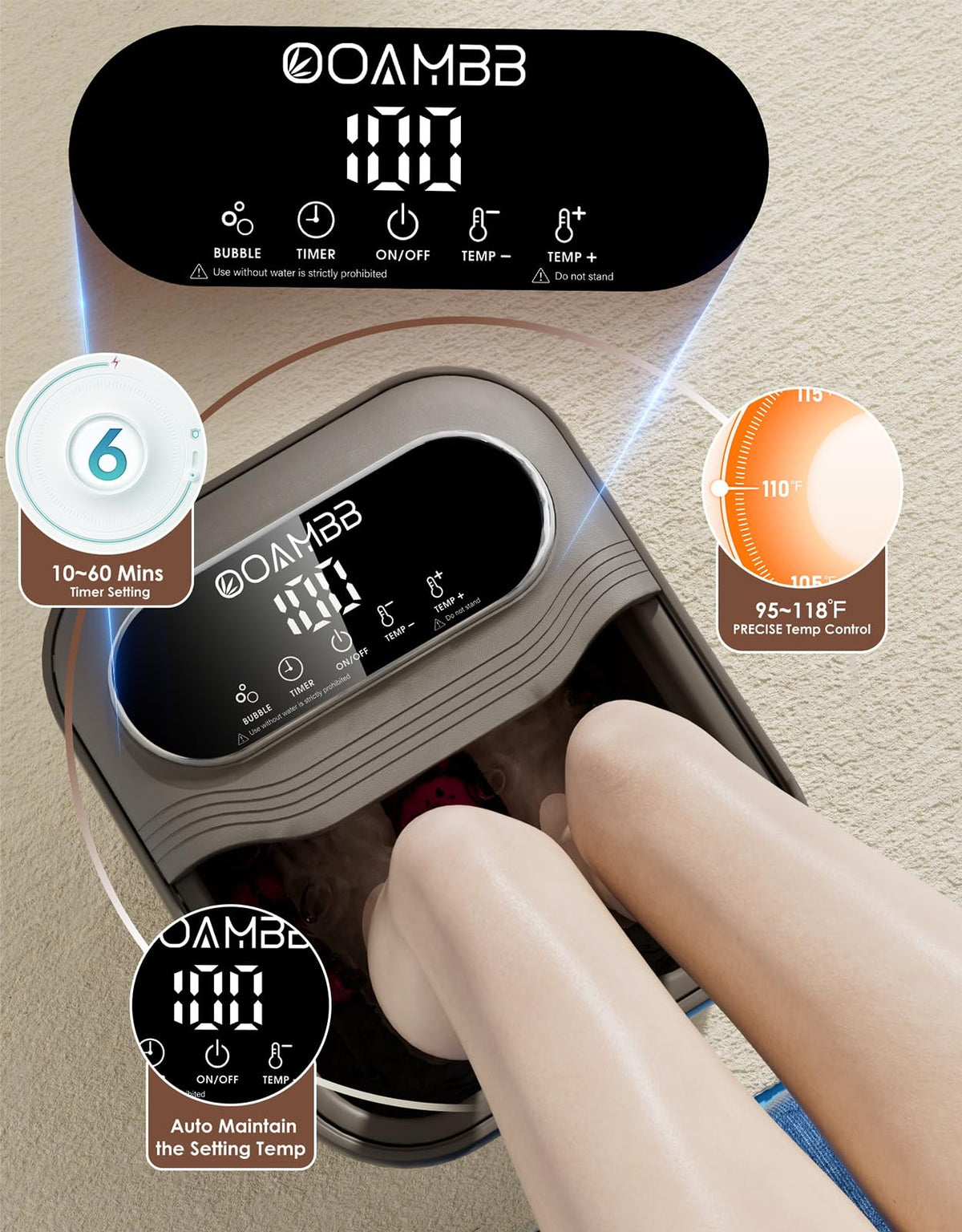 OOAMBB compact foot spa folds flat for storage or travel.