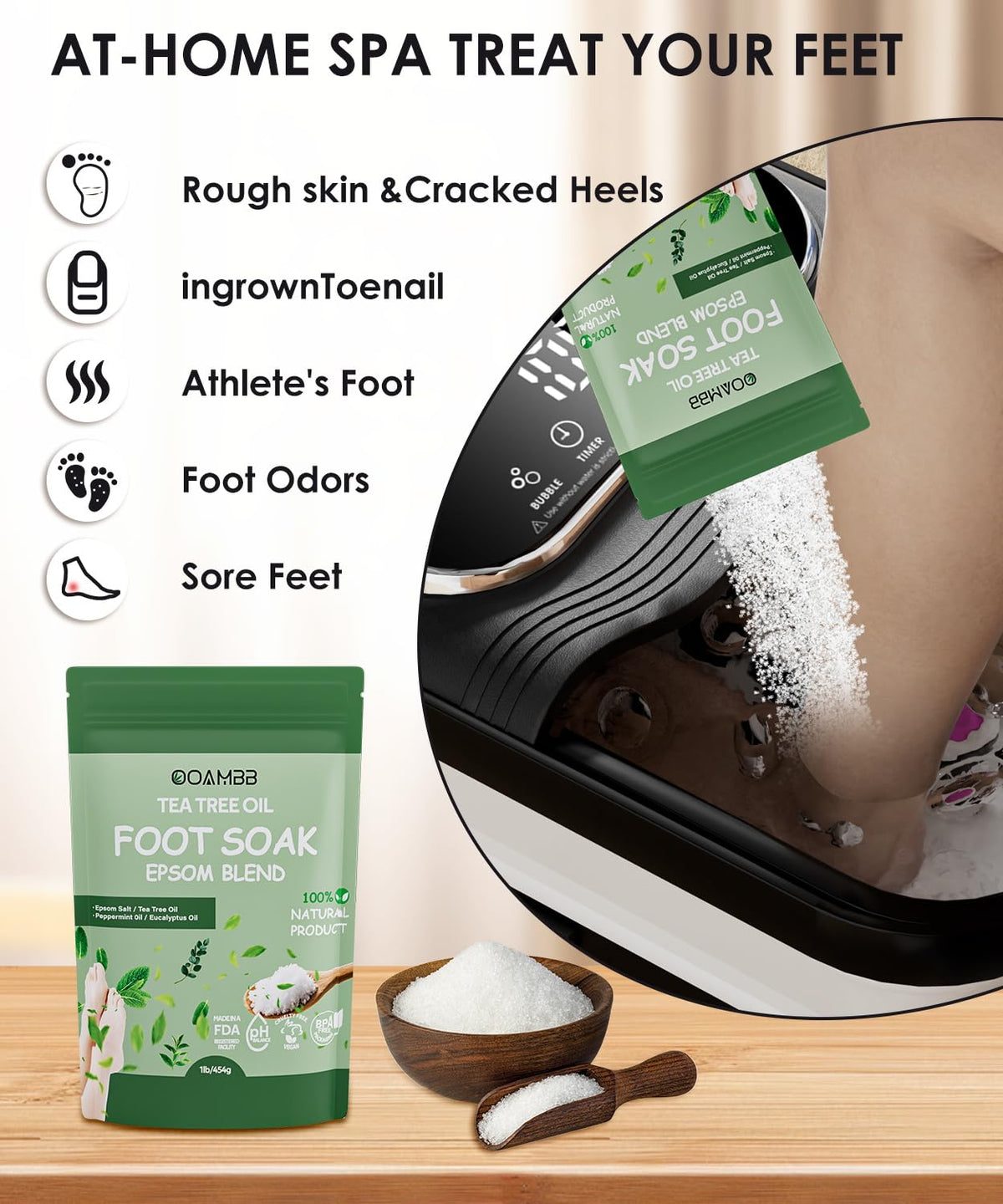 OOAMBB foot spa bubble jet delivers relaxing bubbles for tired feet.