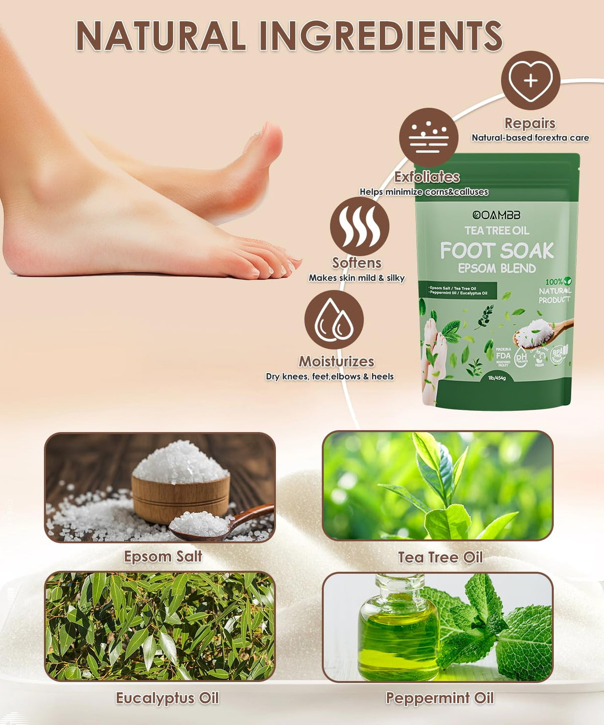 OOAMBB foot spa with heat control for a customizable soak.