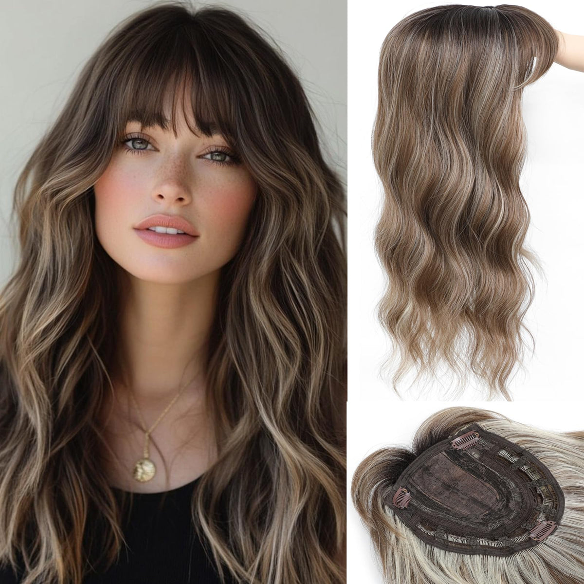 OOPPOO hair topper big base 360-degree view showing full volume for thinning crowns