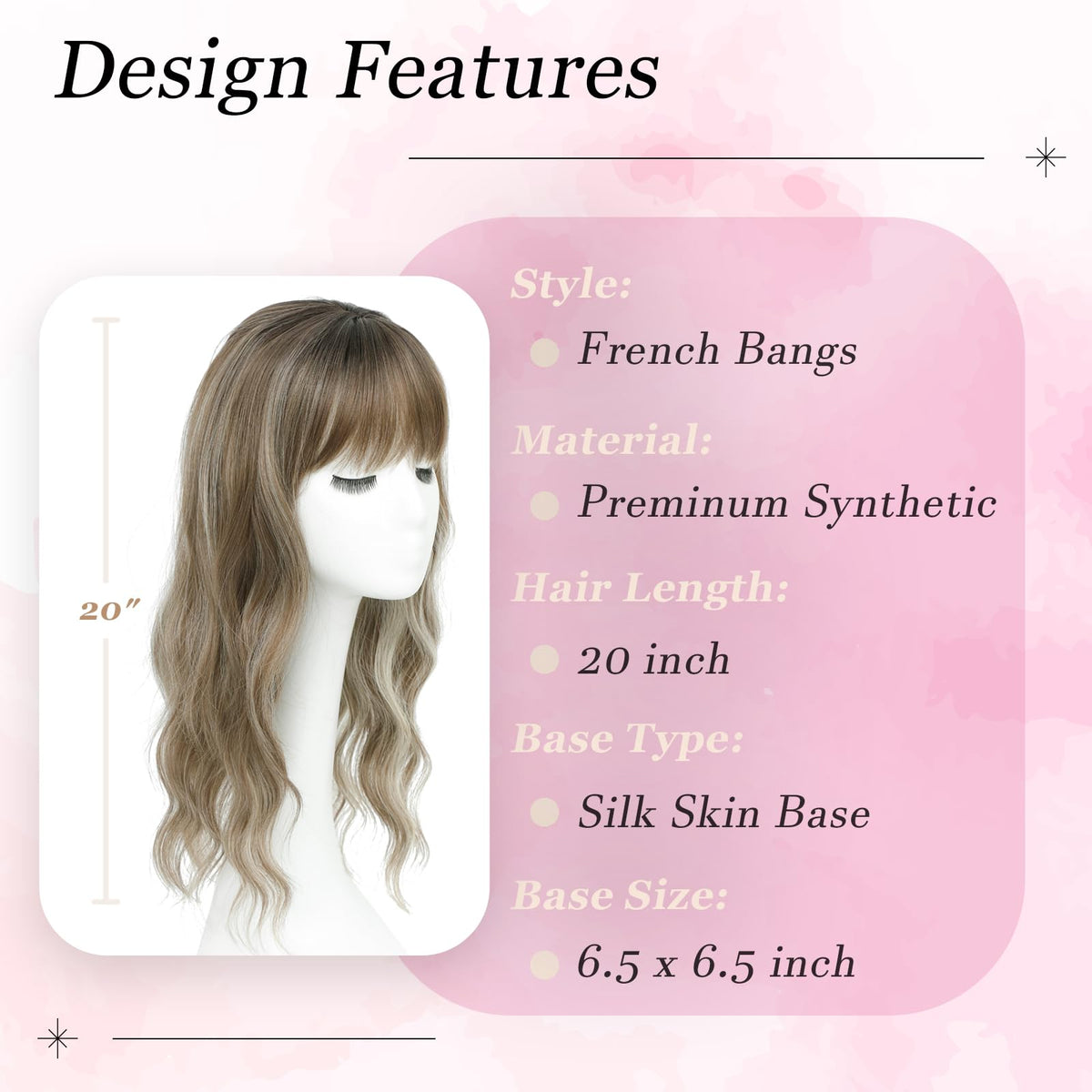 OOPPOO hair topper clip-in bangs closeup highlights easy attachment and natural fringe